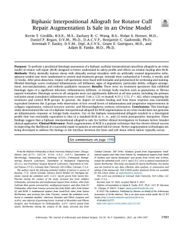 BioEnthesis™: Journal article cover — Biphasic Interpositional Allograft for Rotator Cuff Repair Augmentation (Yanke et al, 2023)