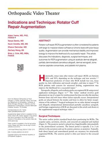 BioEnthesis™: Journal article cover — Indications and Technique: Rotator Cuff Repair Augmentation (Yanke et al, 2023)